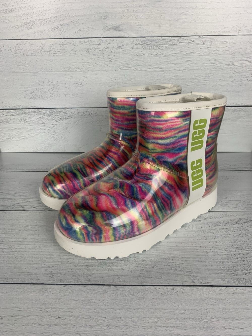 UGG Women's 5 Classic Clear Mini Pixelate Rainbow White Waterproof Ankle Boots